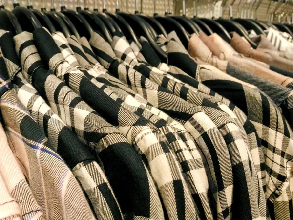 Tartan Collared Skjorta Eller Klänning Skjortor Hänger Klädbutik Köpcentret — Stockfoto