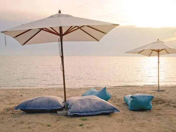 Bean Bags Beach Umbrellas Beach Sunset — Stock Photo, Image