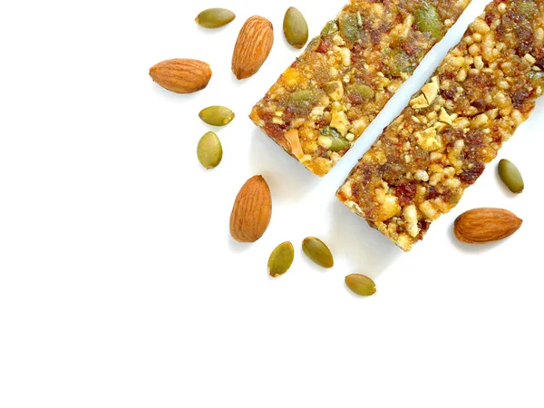 Whole Wheat Cereal Bars Flapjacks Pumpkin Seeds Almonds Dried Fruit — Stock Photo, Image