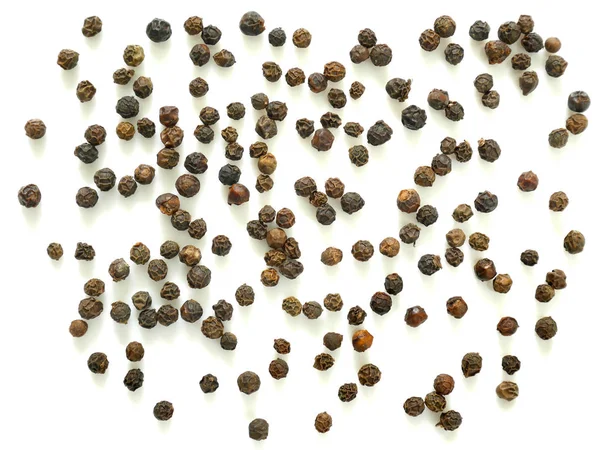 Pile Black Peppercorns Isolated White Background Top View — Stock Photo, Image