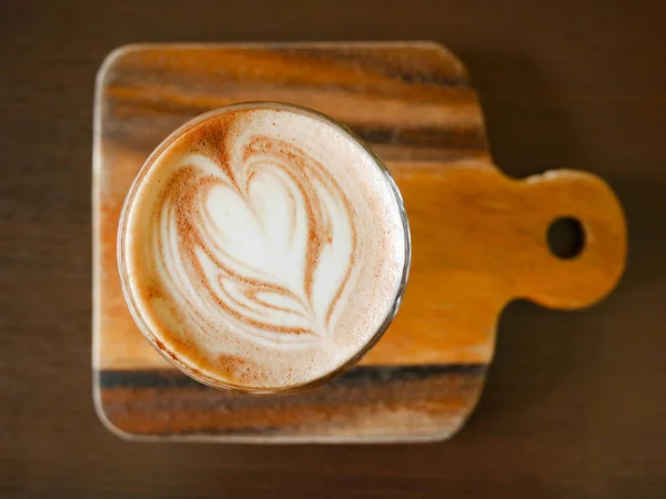 Glass Hot Chocolate Wooden Table Cafe — Stock Photo, Image