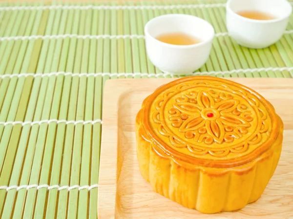 Bolo Lua Uma Placa Madeira Para Festival Meados Outono Mooncake — Fotografia de Stock