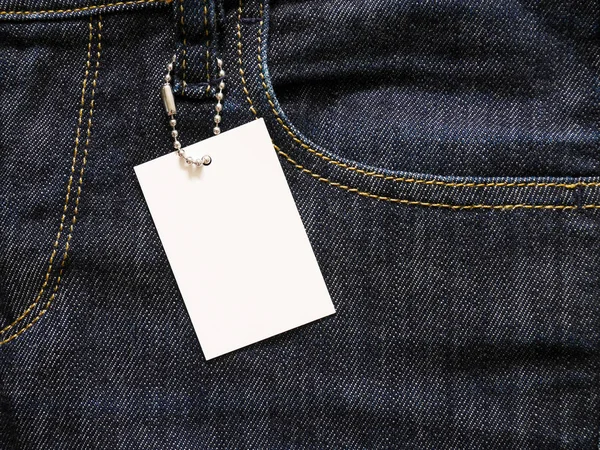 Etiqueta Preço Branco Com Jeans Jeans Jeans Azul — Fotografia de Stock