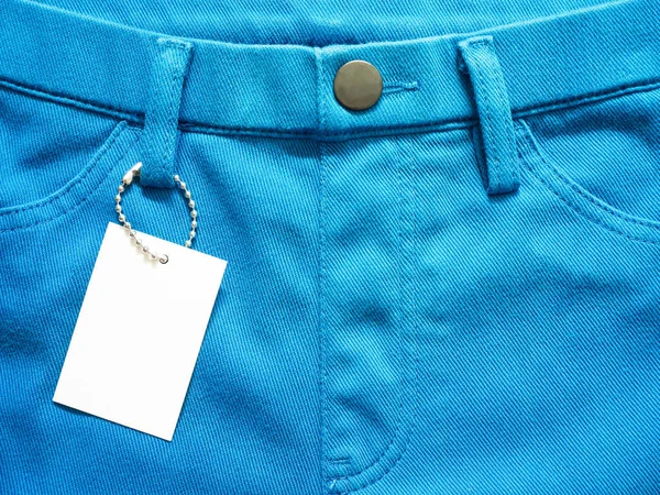 Etiqueta Precio Blanco Pantalones Azules —  Fotos de Stock