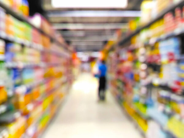 Blurred customer shopping at supermarket