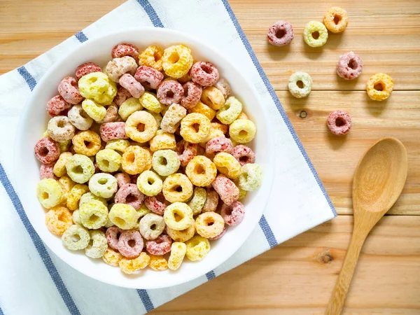 Colorful fruity breakfast cereal in a bowl — Stock Photo, Image