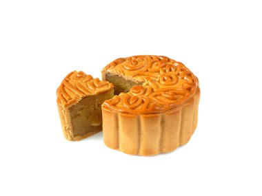 Beyaz arka plan üzerinde izole durian dolgulu Mooncake 