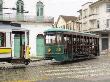 22 Temmuz 2018, Santos, Sao Paulo, Brezilya, yeşil elektrik teleferik turu eski şehir merkezinin