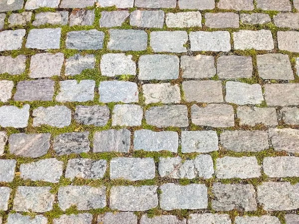 Vista Dall Alto Del Vecchio Pavimento Stradale Pietre Granito Orizzontalmente — Foto Stock