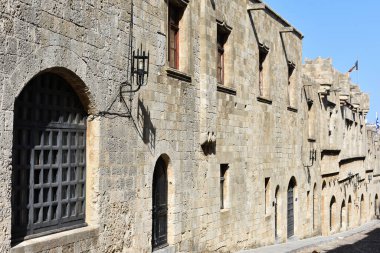 The Street of the Knights in Rhodes Island. Old metal doors and windows in the Street of The Knights in the Old Town of Rhodes also known as Odos Ippoton in Greek, Greece. Rhodes old town. 
