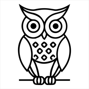 Baykuş resimli şirin bir karikatür, dalda büyük gözleri var.