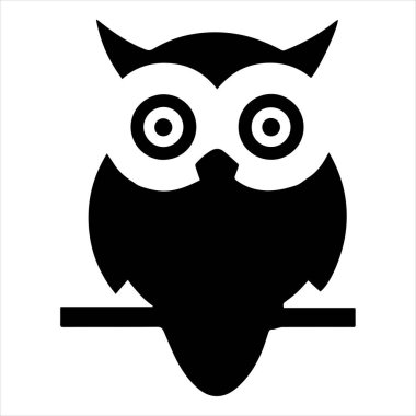 Baykuş resimli şirin bir karikatür, dalda büyük gözleri var.