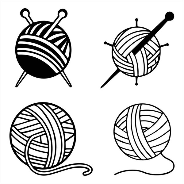 пряжа иконки установить векторный контур с белым фоном