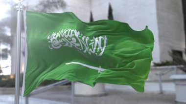  Suudi Arabistan Bayrağı Rüzgarda Dalgalanıyor Resmi Bayrak 4K