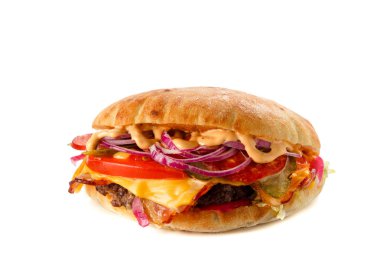 Burger et peynir ve izole otlar