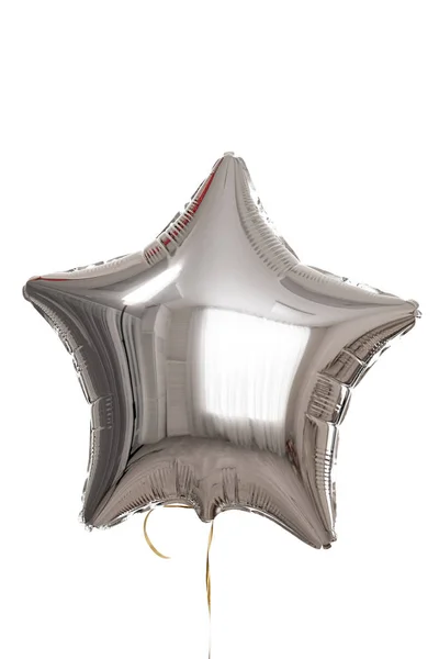 Single silver big star metallic balloon object for birthday isol