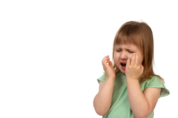 Portrait of crying baby girl on white background — Stock Photo, Image