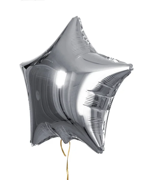 Single silver big star metallic balloon object for birthday isol