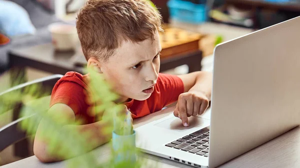 Barn söker information på Internet genom ett bärb — Stockfoto