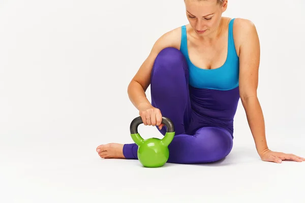 Close Van Een Vrouw Sportkleding Die Oefeningen Doet Met Een — Stockfoto