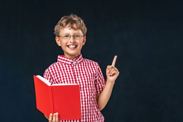 Terug Naar School Portret Van Een Grappige Lachende Jongen Een — Stockfoto