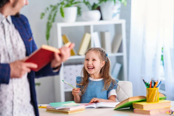 Cute Little Girl Engaged Lessons Teacher Home Primary School Tutor — Stock Photo, Image