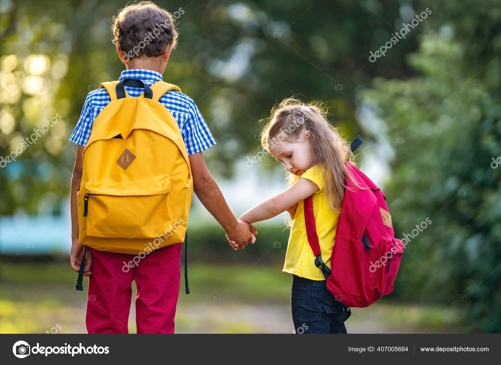 Primary School Pupil Boy Girl Backpacks Walking Street Happy Children Stock Photo Image By C Alexander Safonov