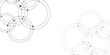 Birbirine bağlı sanatın yer aldığı afiş broşür tasarımı / sosyal medya durumu için soyut geometrik desen. Noktaları ve daireleri birleştiren soyut bir bağlantı. Üst üste binen daireler ve noktalarla soyut vektör illüstrasyonu.
