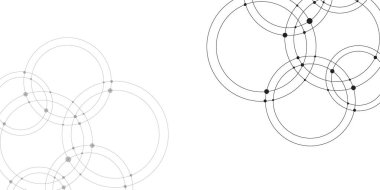 Birbirine bağlı sanatın yer aldığı afiş broşür tasarımı / sosyal medya durumu için soyut geometrik desen. Noktaları ve daireleri birleştiren soyut bir bağlantı. Üst üste binen daireler ve noktalarla soyut vektör illüstrasyonu.