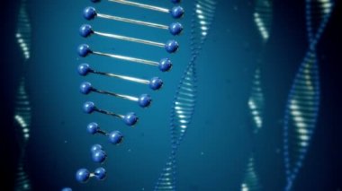 3D render loopable Dna molekülü animasyon mavi zemin üzerine. Genetik kavramı.