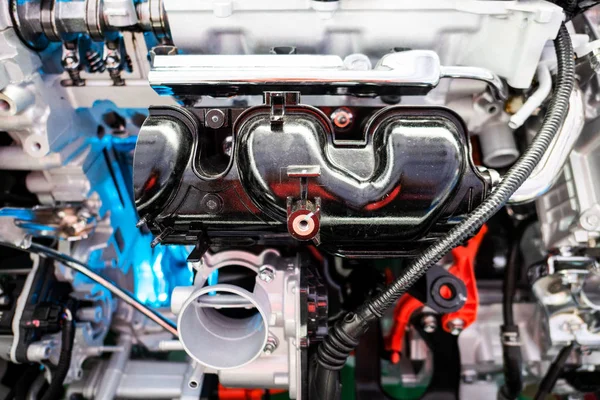 Closeup Fragment Engine Car Modern Detail New Car Engine — Stock Photo, Image