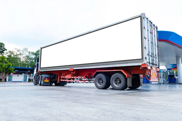 container trucks Logistic by Cargo truck on the road .empty white billboard .Blank space for text and images.