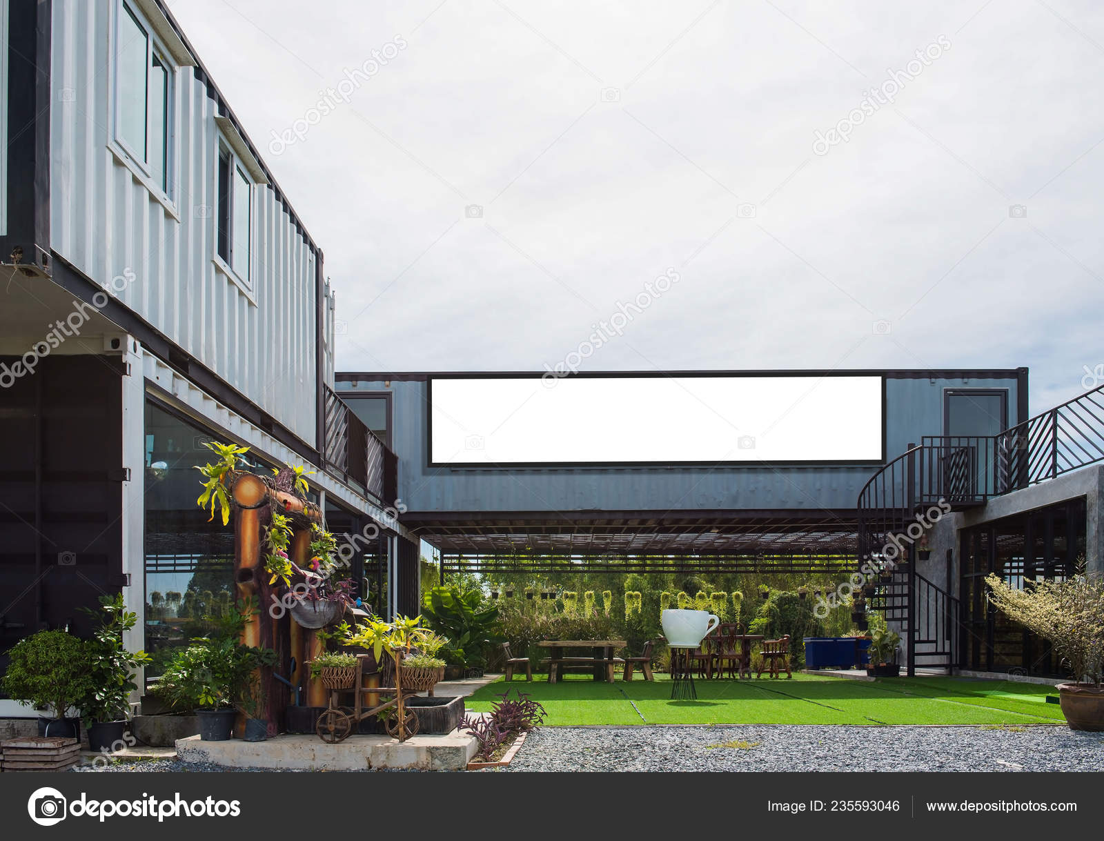 Modern Metal Building Made Shipping House Containers Blue Sky