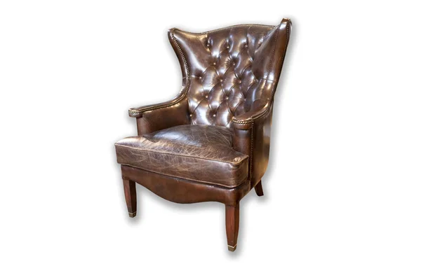 Cadeira Couro Estilo Vintage Isolado Fundo Branco Arquivo Com Clipping — Fotografia de Stock