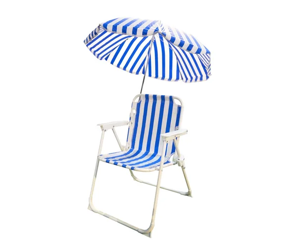 Cadeira Branca Azul Guarda Chuva Isolado Fundo Branco Arquivo Com — Fotografia de Stock