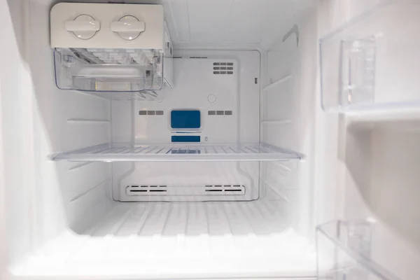 Open Empty New White Refrigerator Fridge Shelves — Stock Photo, Image