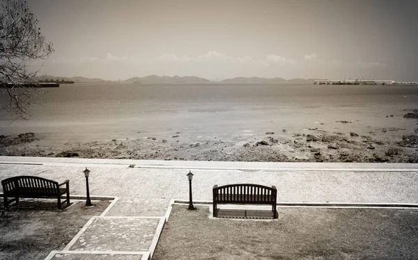 Černobílou Létě Pobřeží Jsou Židle Pláži Koncepce Letní Cestovní Dovolená — Stock fotografie