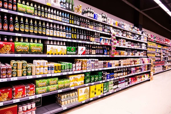 Bangkok Tailândia Agosto 2019 Diferentes Tipos Álcool Supermercado Marcas Uísque — Fotografia de Stock