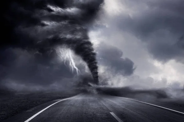 Stor Storm Producerar Tornado Orsakar Förstörelse Illustration — Stockfoto