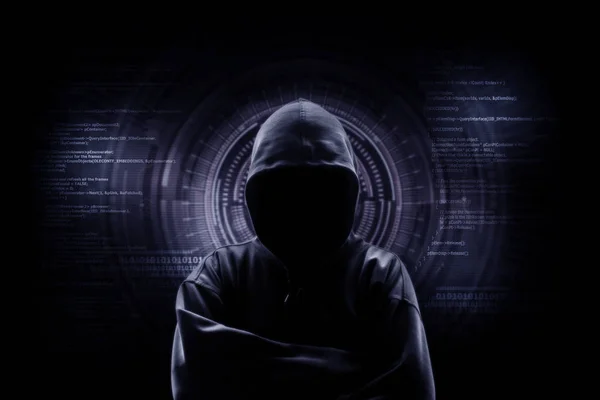Concept Crime Sur Internet Hacker Travaillant Sur Code Sur Fond — Photo