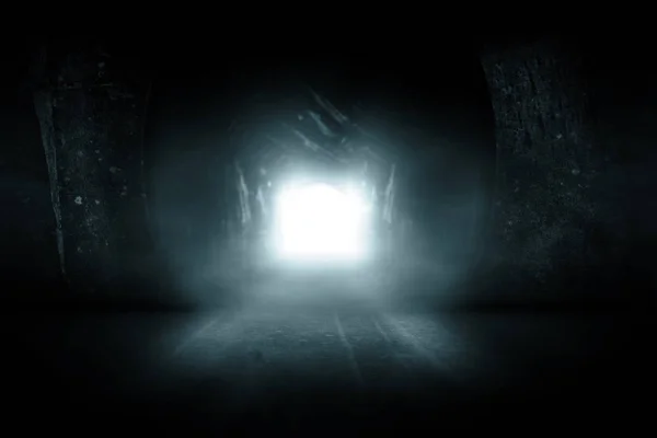 Sortie Bleue Éclatante Tunnel Sombre Abandonné — Photo