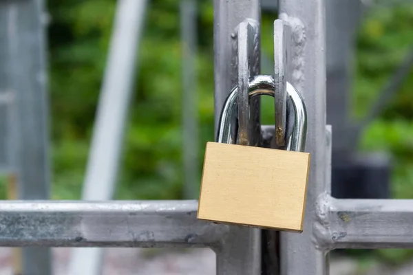Padlock on metal cage door (security business concept