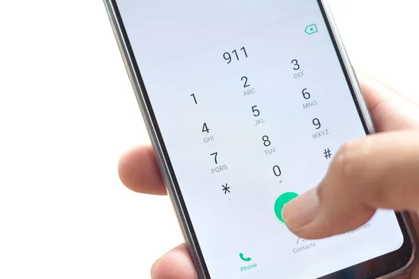 Emergência Urgência Discagem 911 Tela Smartphone Isolada Fundo Branco — Fotografia de Stock