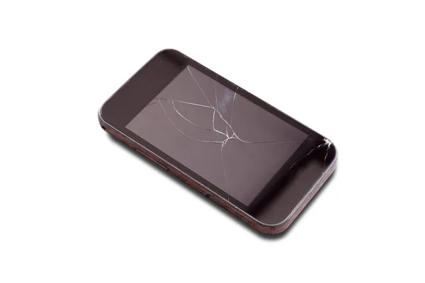 Schermo Dello Smartphone Rotto Isolato Sfondo Bianco — Foto Stock