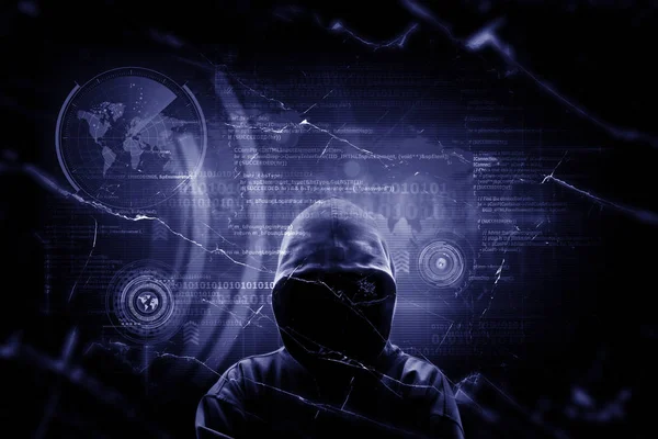 Concept Crime Sur Internet Hacker Travaillant Sur Code Sur Fond — Photo