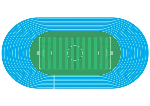 Bovenaanzicht Atletiekbaan Voetbalveld Witte Achtergrond — Stockvector