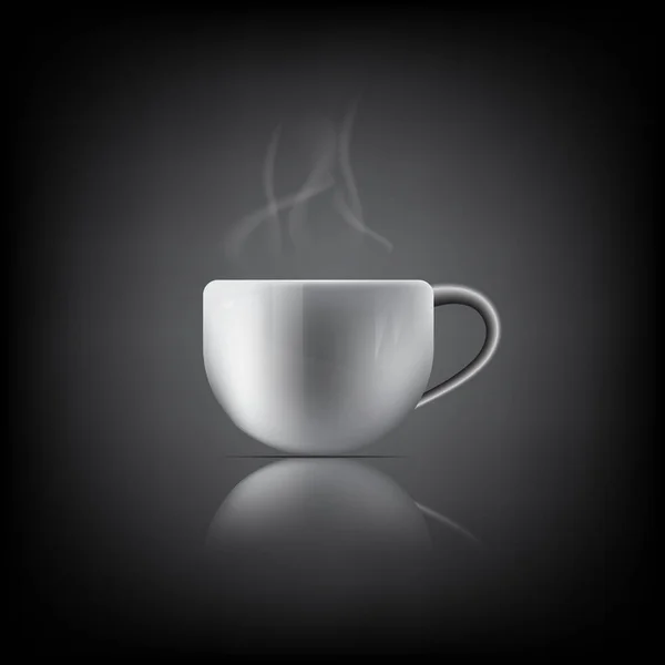 Tasse Café Blanche Réaliste Avec Vapeur Sur Fond Noir Vecteur — Image vectorielle