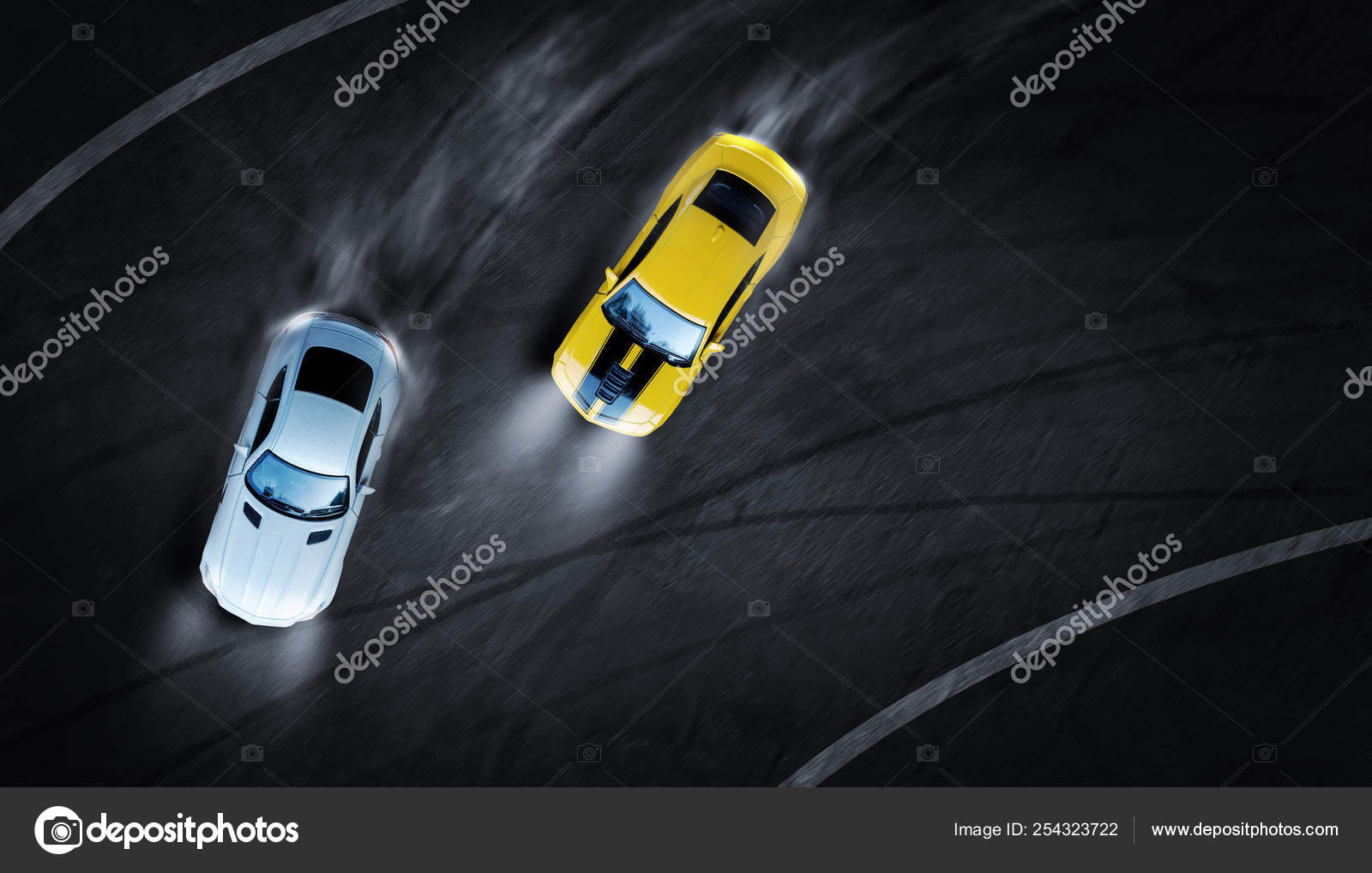 3D rendering aerial top view two cars drifting battle the night Stock Photo  by ©releon8211 254323722