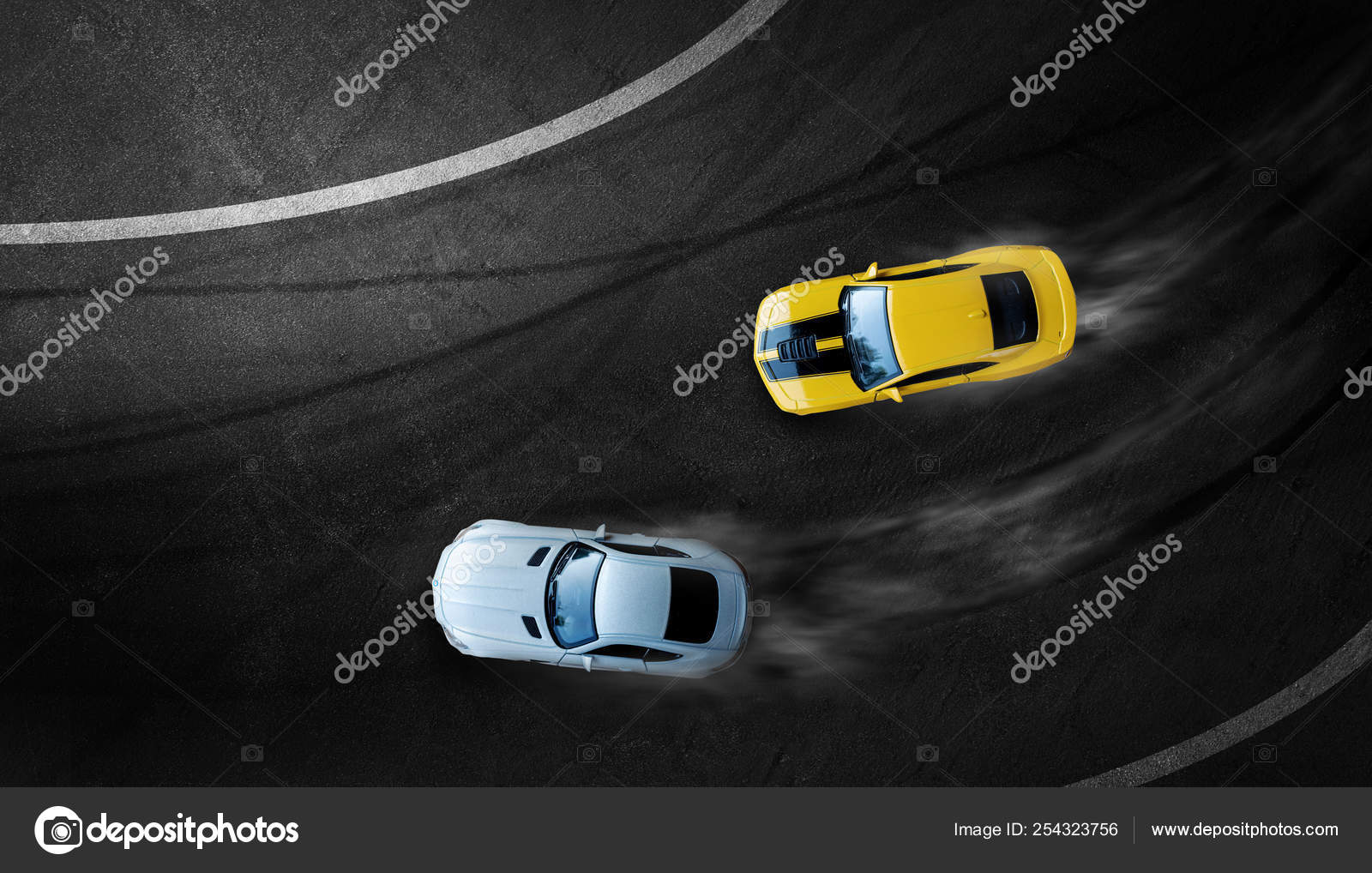 3D rendering, Sports Car Racing on race track, Car wheel drifting