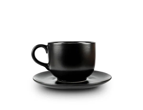 Canecas de café preto e xícaras de café preto isolado no backgr branco — Fotografia de Stock